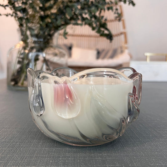 Vintage Crystal Candle with Pastel Tulips