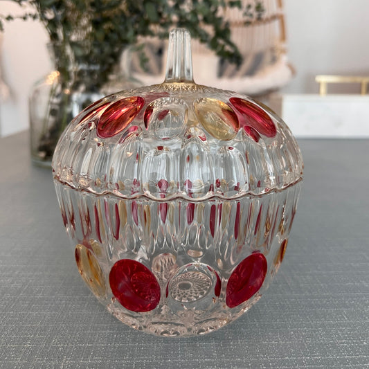 Indiana Glass Cut Candy Dish Gold with Lid