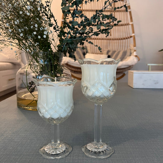 Vintage tulip crystal candles set of two