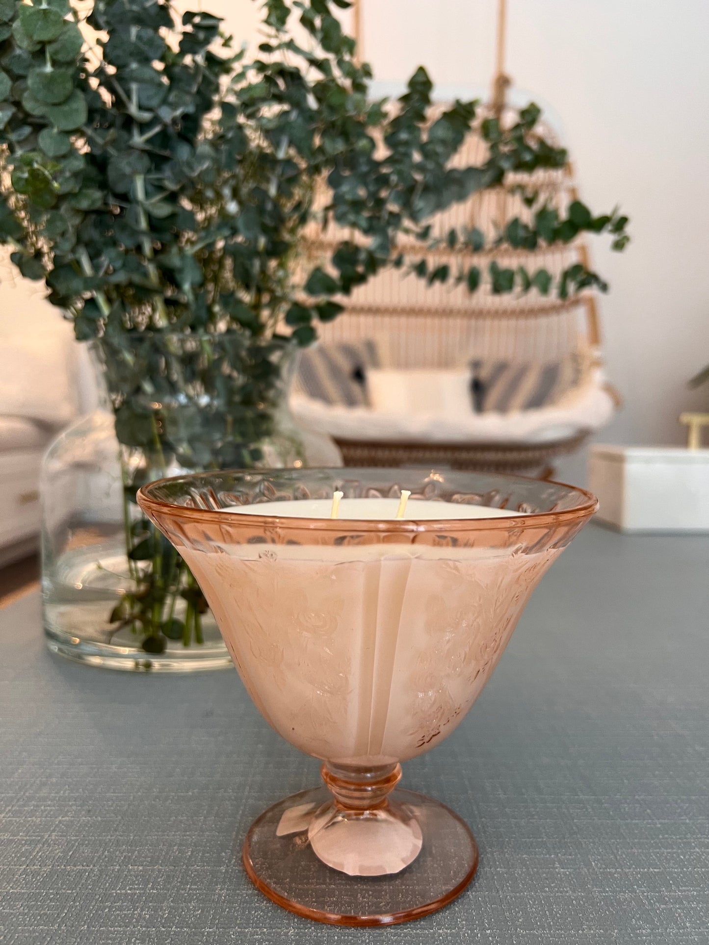 Vintage Pink Glass Bowl Infused with our Rose Scent