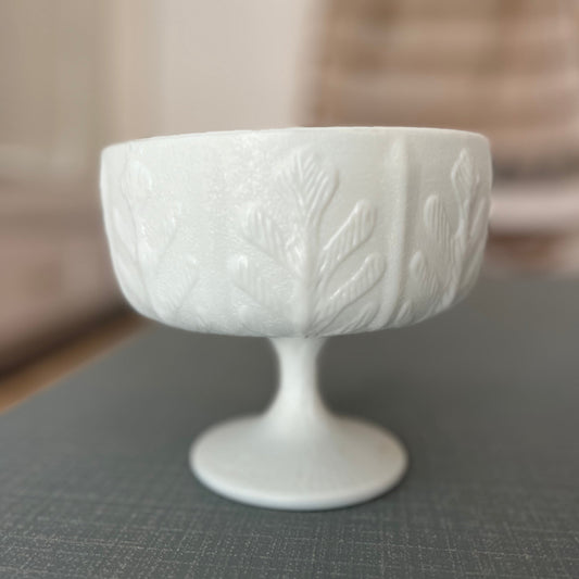 Vintage FTD 1975 Milk Glass Oak Leaf Compote Candy Dish